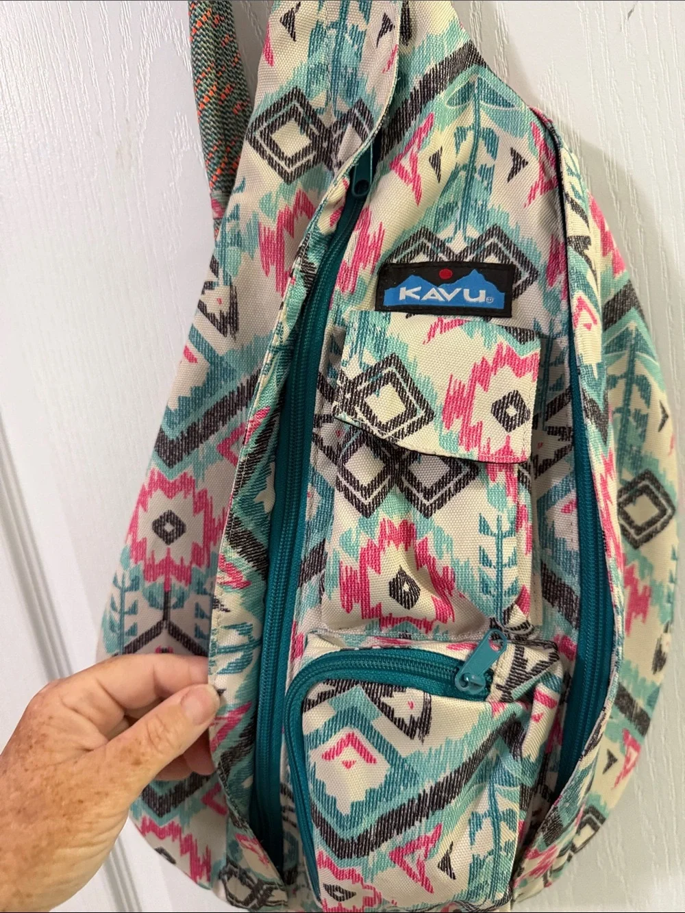 Kavu Teal Pink Aztec Sling Pack